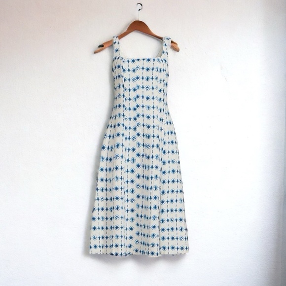 Christian Lacroix Geometric Linen Blend Square Neck Fit and Flare Midi Dress NEW - Picture 6 of 8